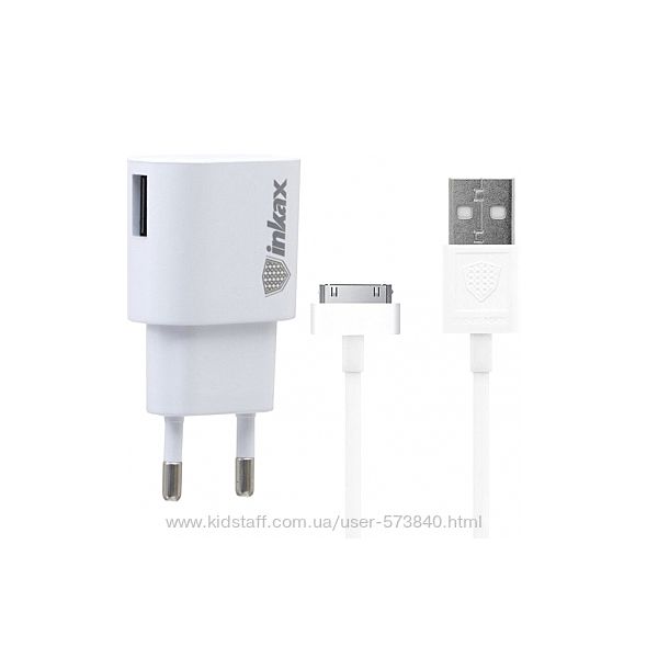 Оригинальное Зарядное устройство iNkax iPhone 4 4s 1USBвилка 2в1 1A Белый