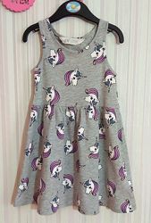 Сіра сукня H&M з єдинорігами р. 2-4 роки