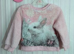 Рожева хутряна толстовка H&M з кроликом р. 1,5-2 роки