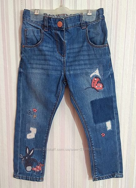 Сині джинси Next із зайчиком та метеликом р. 3-4 роки