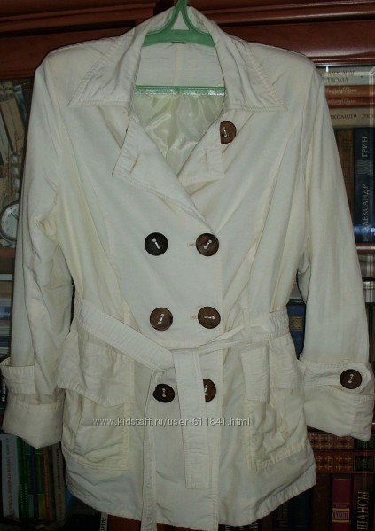 Куртка пиджак, ветровка белая тонкая под пояс 52-54 ПОГ 57 см 