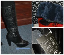 Качественные Кожаные Зимние сапоги ,