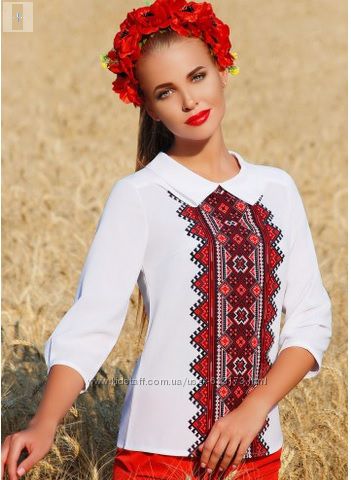 Элегантная стильная белая блузка с украинским орнаментом