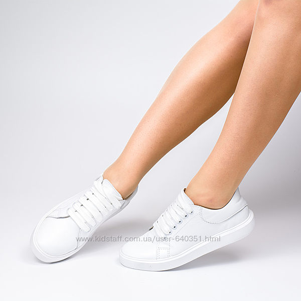 Классические женские кеды белые на шнуровке натуральная кожа гарантия
