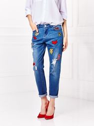 Дорогие фирменные джинсы с накладками, аппликацией Moxito 