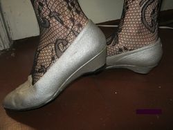 Туфли женские лодочки серебро 24,5