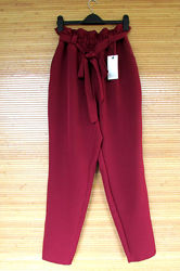 Летние стильные женские брюки с высокой талией, бордовые S и L размер