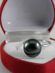 Кольцо, крупна чорна перлина 11 мм, срібло 925 проби