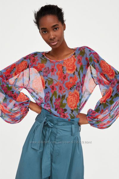 блуза Zara M трикотаж полиэстр цветы