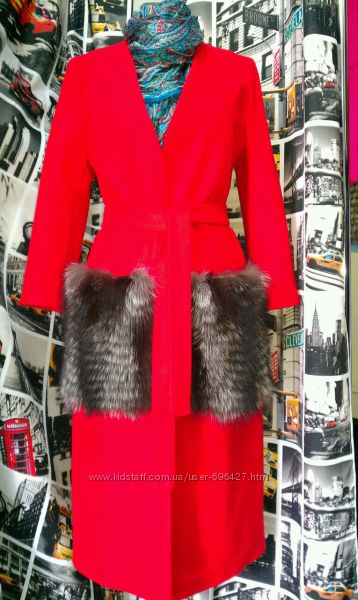 Яркое модное пальто с меховыми карманами, одежда из США, Италии, Украины
