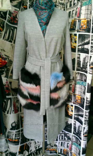 Пальто с яркими меховыми карманами, одежда, куртки, свитера из США, Украины
