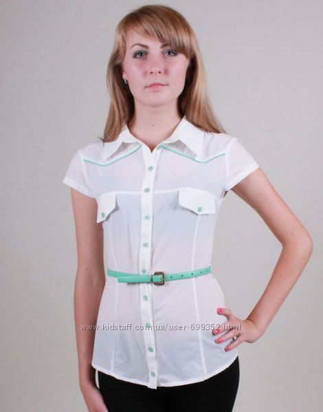 Блуза-сорочка біла з ментоловою окантовкою Туреччина