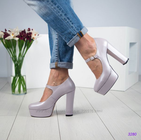 Туфли натуральная кожа, с ремешком, светлая лаванда, 40 р