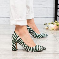Туфли - лодочки, натуральная кожа, зебра зеленая