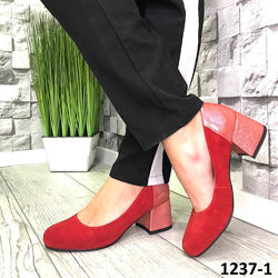 Туфли, натуральная замша, красные с красным перламутром