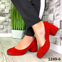 Туфли, натуральная замша, на удобном каблуке, красные
