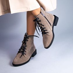 Ботинки, натуральная замша, со шнуровкой, беж, деми и зим