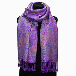 Женский палантин пашмина двусторонний с люрексом в стиле бохо, теплый шарф