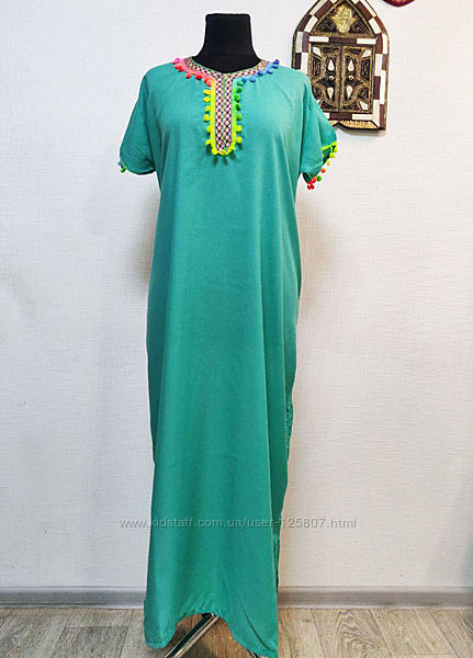 Мусульманское платье длинное марокканское макси туника с вышивкой летнее