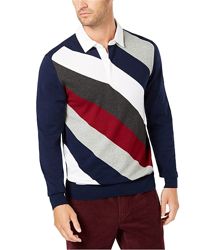 Свитер-поло мужской Club Room Mens Sweater Blue Size M Striped Polo 