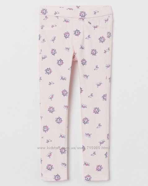 Твиловые треггинсы, брюки H&M для девочки, единороги, размер 6-7, 7-8 лет