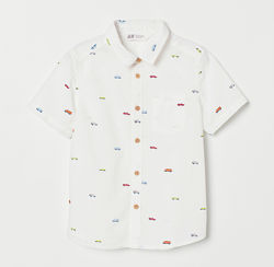 Рубашка H&M для мальчика, машинки, размер 5-6 лет