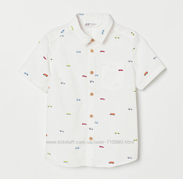 Рубашка H&M для мальчика, машинки, размер 5-6 лет