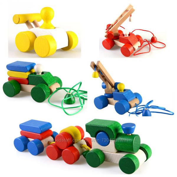 Деревянные разборные машинки ТАТО самосвал, поезд, кран, пожарная и другие.