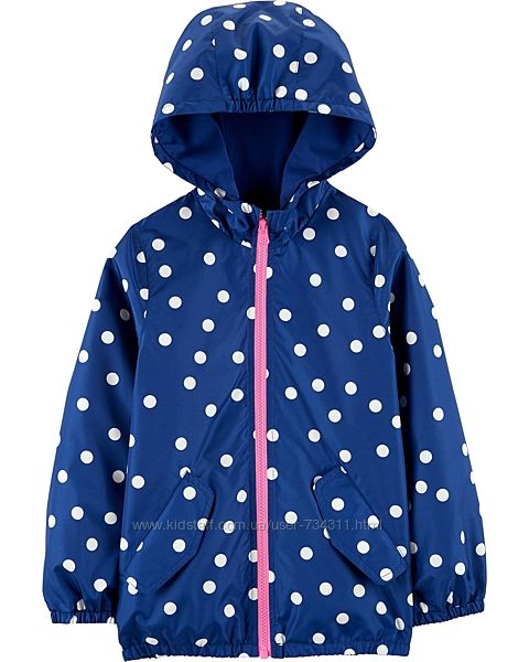 Ветровка дождевик  картерс Carters 14 лет для девочки синяя в горох белый