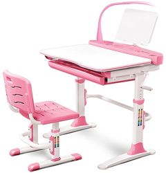 Комплект парта и стул Evo-kids Evo-19 pink с лампой и подставкой для книг