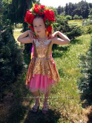 Нарядное платье для девочки супер золотое с розовым 