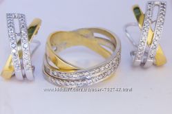 Золотые серьги и кольцо 585 пробы с бриллиантами  0, 52кт