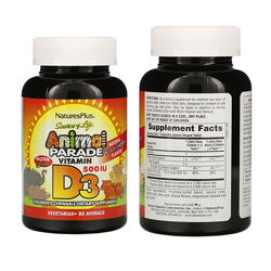  Витамин D3 детский Д3, 500 МЕ, вкус черешни, Animal Parade, 90 табл