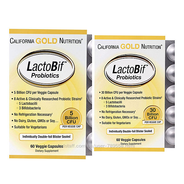 LactoBif, пробиотики, 5 и 30 млрдКОЕ, 60растительных капсул
