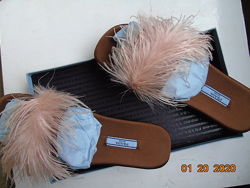 Шлепанцы Prada женские, пантолеты с декором перьями  размер 40-41 Оригинал