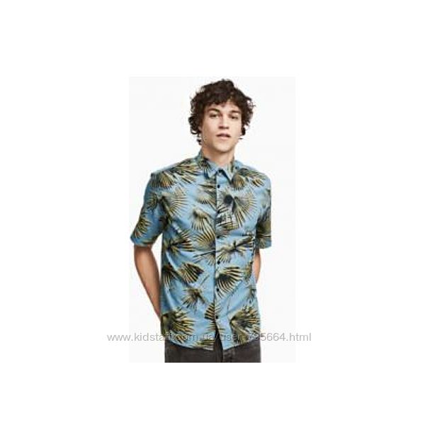  Рубашка H&M с коротким рукавом и принтом Тропики размер М