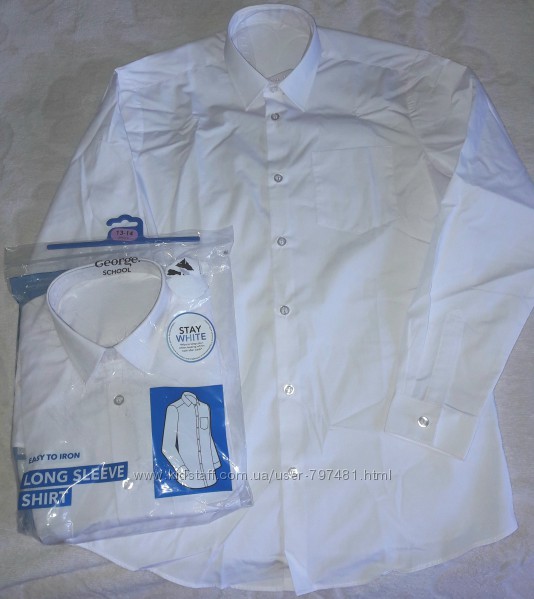 Рубашки George, с длинным рукавом белые Slim, Regular р.116-183см