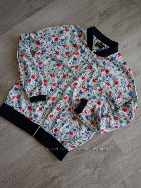 Легенький натуральный бомпер- кофточка-свитшот в цветочный принт