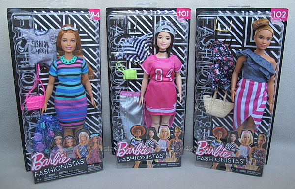Барби модница пышка с набором одежды Barbie Fashionistas curvy 84. 101. 102
