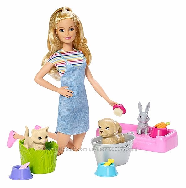Набір Барбі Купай та грай з цуценям, кошеням та кроликом Barbie Play N Wash