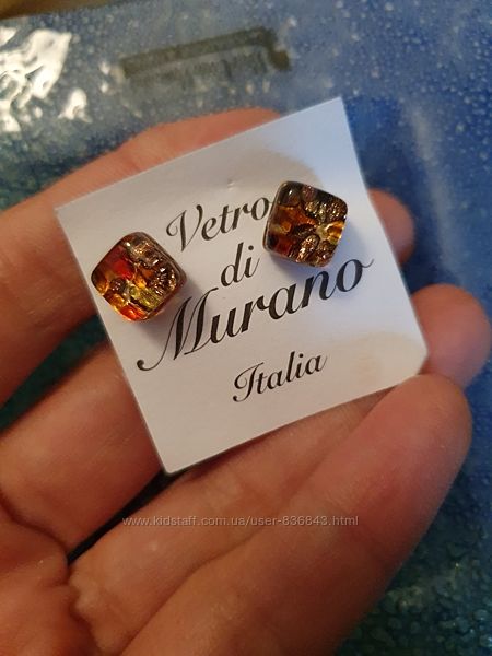 Серьги-пусеты муранское стекло