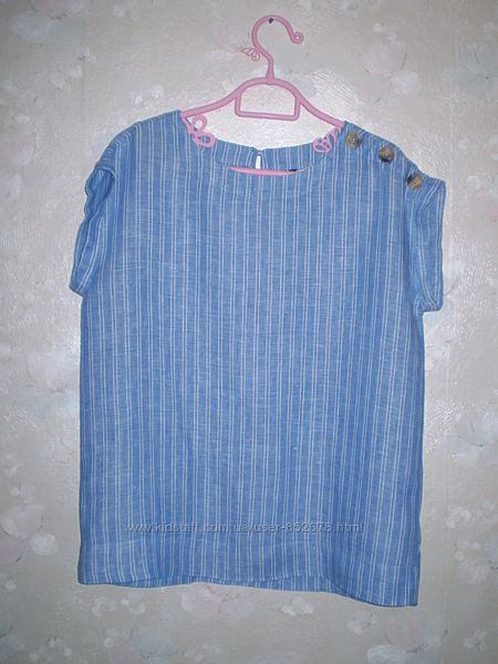 Топ льняной Next UK8 р. M 46 синий, в полоску, блуза летняя лен 