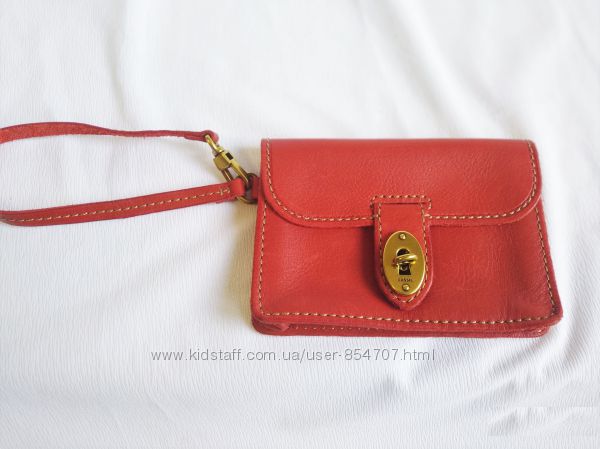 Клатч женский кожаный красный барсетка Fossil