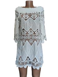 Платье туника белое кружево батист Fashion размер 46-48, M, UK12