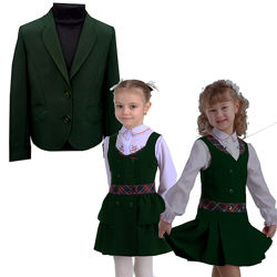 Зеленая школьная форма на девочку. Школьный костюм первоклашке сарафан жакет