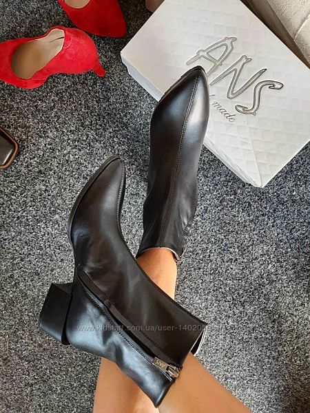 Новая коллекция Ботинки ботильоны кожаные чёрные каблук 36-41р