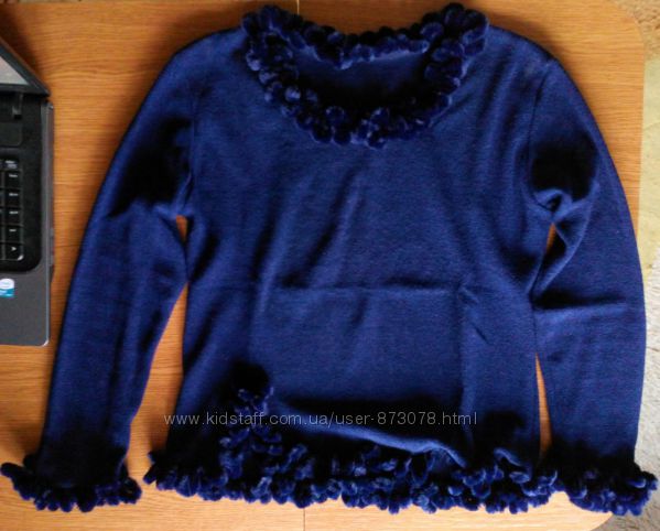 Красивая темно синяя кофта свитер женская с оригинальной отделкой