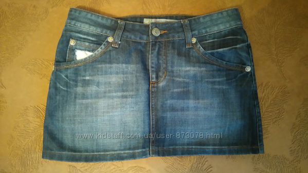 Красивая стильная модная джинсовая мини юбка с украшениями отделка кожа