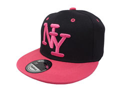 Кепка Snapback New York чорна з рожевим козирком