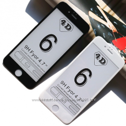 Защитное стекло 4D 5D для iPhone 66s белое противоударное с двойной защитой